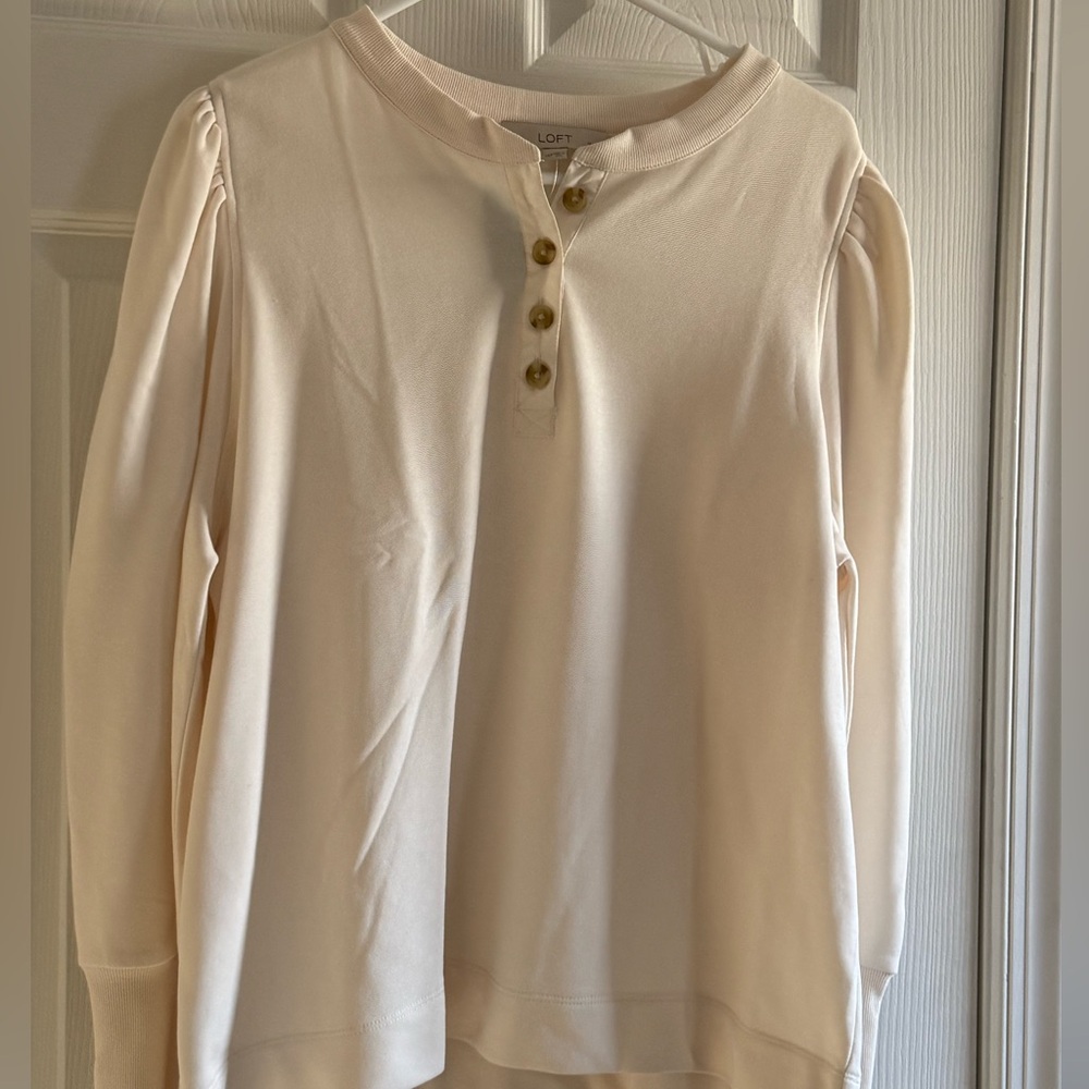 LOFT Cream Puff-Sleeve Henley Sweatshirt